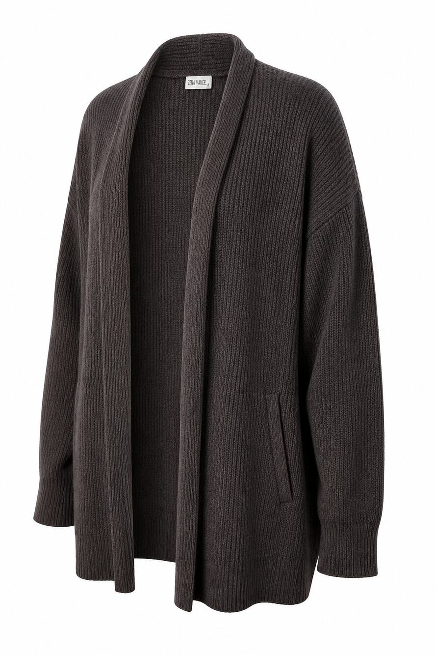 Zyia Active Thick Open Front Cardigan Womens XXL Chocolate Brown Ribbed Knit OS